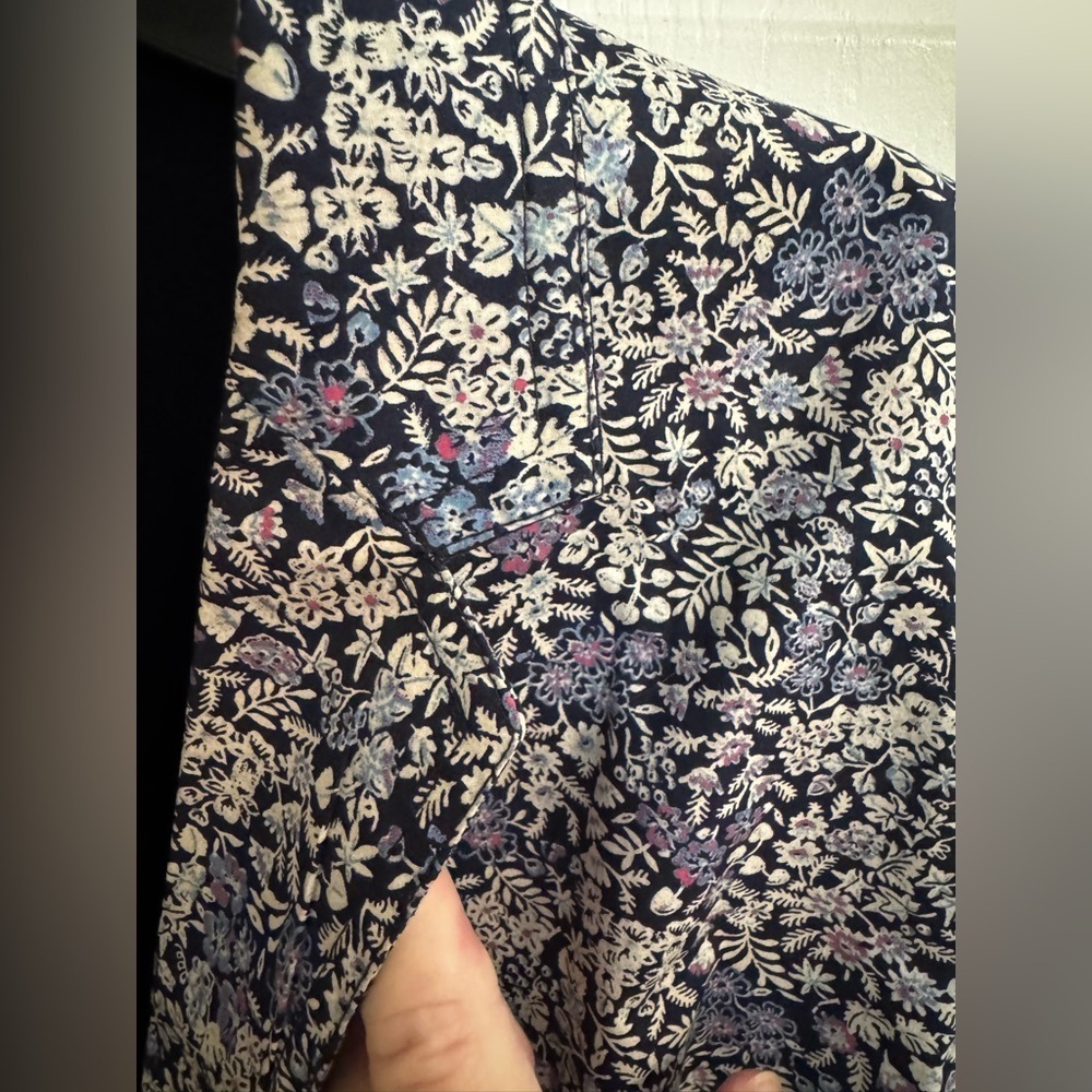Talbots Tiny Ditsy Blue Floral Cotton Jacket Blazer Notch Collar Size 16 - Picture 7 of 12